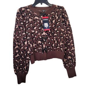 Express Women's Causal Fit Bow Snap Button Cardigan Sweater Cropped X-Small NWT